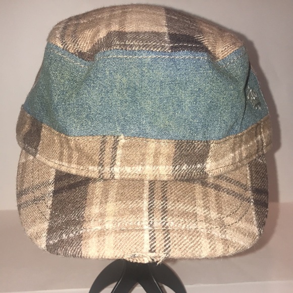 Christy’s London Crown Series Military Cadet Rail Style Cap Plaid Denim Distress - Picture 1 of 10